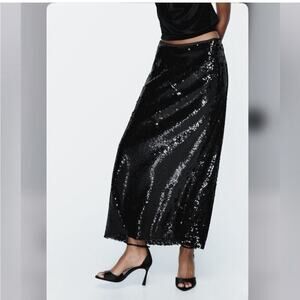 Zara Black SEQUIN MIDI SKIRT